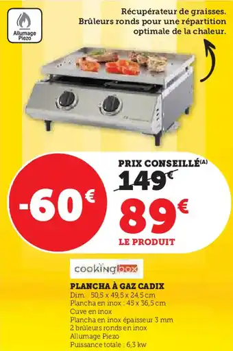 Hyper U Plancha à gaz cadix offre