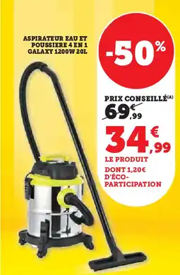 Hyper U Aspirateur eau et poussiere 4 en 1 galaxy 1200w 20l offre