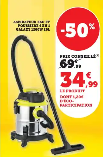 Hyper U Aspirateur eau et poussiere 4 en 1 galaxy 1200w 20l offre