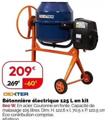 Weldom DEXTER Bétonnière électrique en kit offre