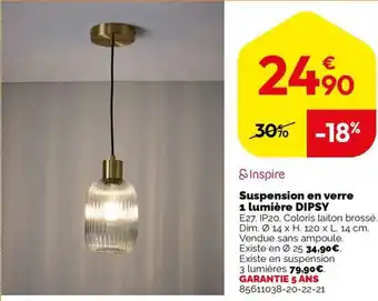 Weldom Suspension en verre 1 lumière dipsy offre