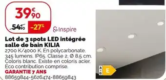 Weldom Lot de 3 spots led intégrée salle de bain kilia offre