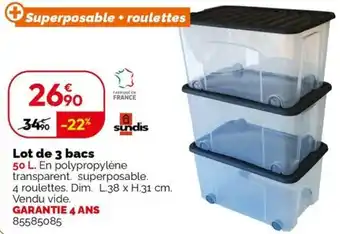 Weldom SUNDIS Lot de 3 bacs offre