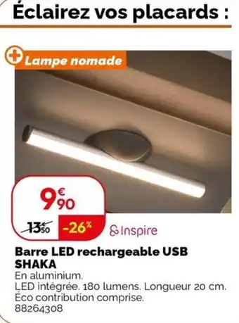 Weldom Barre led rechargeable usb shaka offre