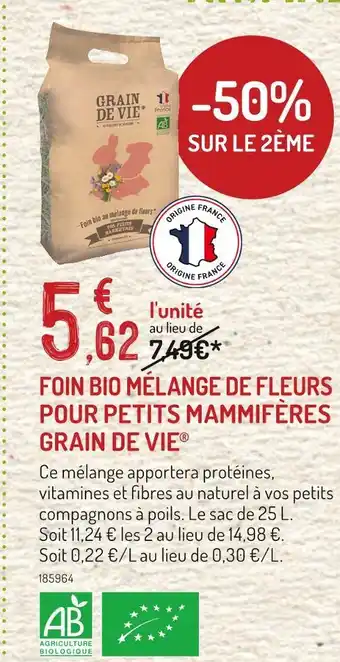 Botanic GRAIN DE VIE Foin bio mélange de fleurs pour petits mammifères offre