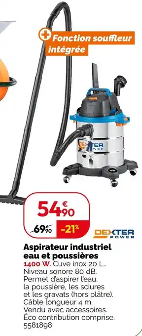 Weldom DEXTER POWER Aspirateur industriel eau et poussières offre