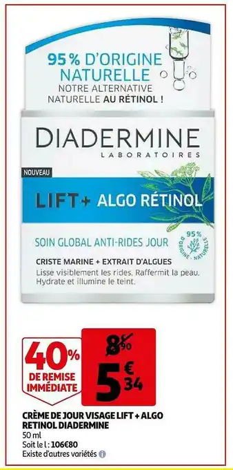 Auchan Crème De Jour Visage Lift + Algo Rétinol Diadermine offre
