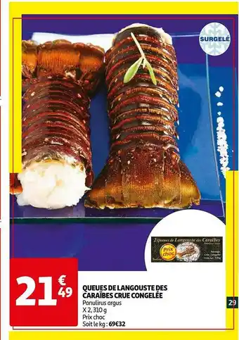 Auchan Queues De Langouste Des Caraïbes Crue Congelée offre