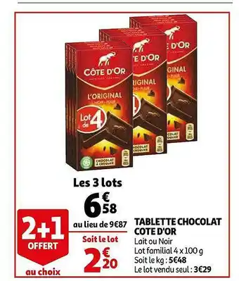 Auchan Tablette Chocolat Côte D'or offre