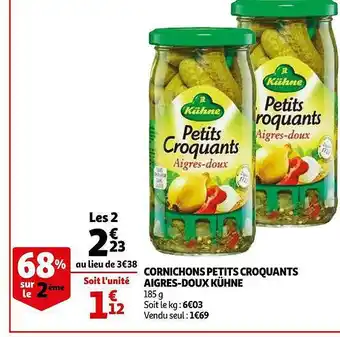 Auchan Cornichons Petits Croquants Aigres-doux Kühne offre