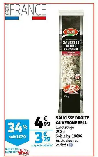 Auchan Saucisse Droite Auvergne Bell offre