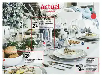 Auchan Verre à Pied 35 Cl Ou Flûte Filet Argent, Saladier Extérieur Blanc ø 19 Cm, Nappe Anti Tâche Coton offre