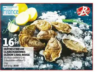 Auchan Huîtres Fines De Claire Marennes Oléron Label Rouge offre