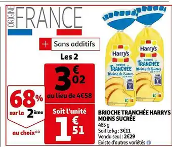 Brioche Tranchée Harrys Moins Sucrée