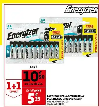 Auchan Lot De 10 Piles + 4 Offertes Max Plus Lr06 Ou Lr03 Energizer offre