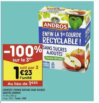 Leader Price Compote Pomme Nature Sans Ucres Ajoutés Andros offre
