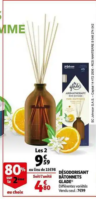 Auchan Désodorisant Bâtonnets Glade offre