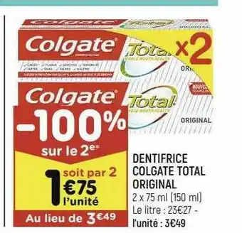 Leader Price Dentifrice Colgate Total Original offre