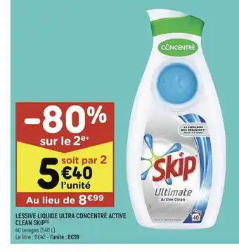 Leader Price Lessive Liquide Ultra Concentré Active Clean Skip offre