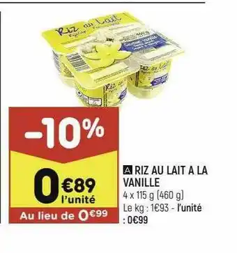 Leader Price Riz Au Lait à La Vanille offre