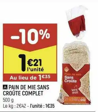 Leader Price Pain De Mie Sans Croûte Complet offre