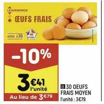 Leader Price 30 Oeufs Frais Moyen offre