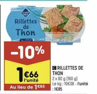 Leader Price Rillettes De Thon offre