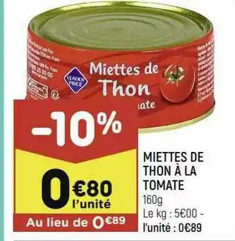 Leader Price Miettes De Thon à La Tomate offre