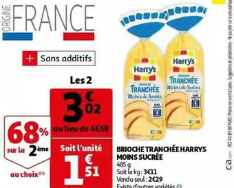 Auchan Brioche Tranchée Harrys Moins Sucrée offre