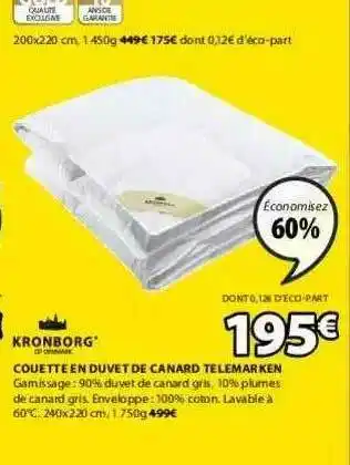 JYSK Couette En Duvet De Canard Télémarken Kronborg offre
