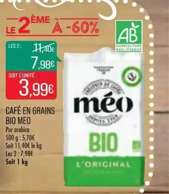 Match Café En Grains Bio Méo offre
