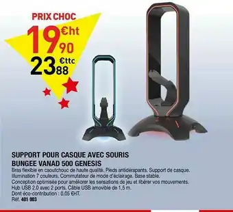 Hyperburo Support Pour Casque Avec Souris Bungee Vanad 500 Genesis offre