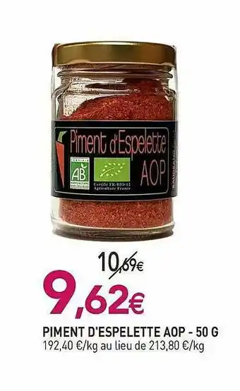 naturéO Piment D'espelette Aop - 50 G offre