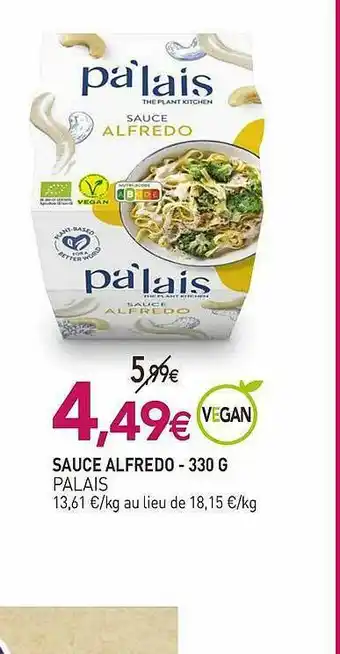 naturéO Sauce Alfredo Palais - 330 G offre