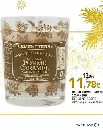 naturéO Bougie Pomme Carame 200 G = 50 H élément-terre offre