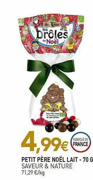 naturéO Petit Père Noël Lait Saveur & Nature - 70 G offre