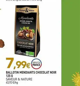 naturéO Ballotin Mendiants Chocolat Noir Saveur & Nature - 125 G offre