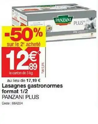 Promocash Lasagnes Gastronormes Format 1-2 Panzani Plus offre