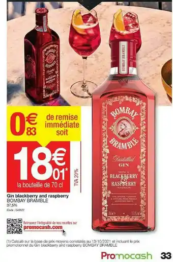 Promocash Gin Blackberry And Raspberry Bombay Bramble offre