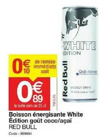 Promocash Boisson énergisante White édition Goût Coco - Açaï Red Bull offre