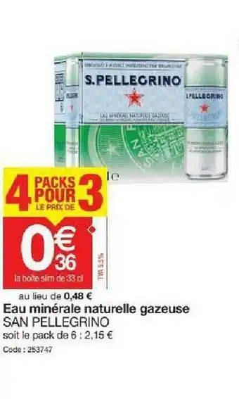 Promocash Eau Minérale Naturelle Gazeuse San Pellegrino offre