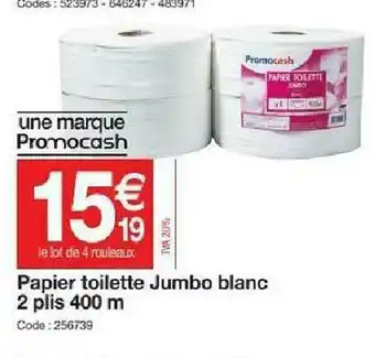 Promocash Papier Toilette Jumbo Blanc 2 Plis 400 M offre