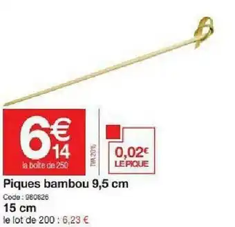 Promocash Piques Bambou 9,5 Cm offre