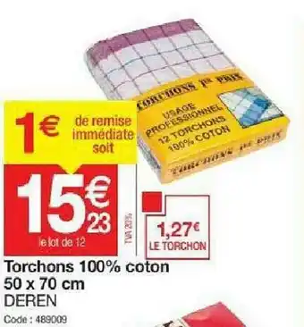 Promocash Torchons 100% Coton 50 X 70 Cm Deren offre