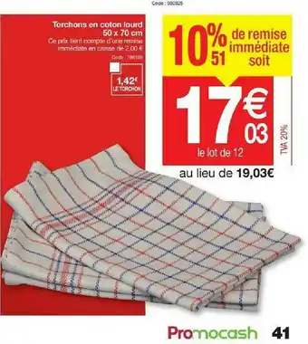 Promocash Torchons En Coton Lourd 50 X 70 Cm offre