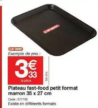 Promocash Plateau Fast-food Petit Format Marron 35 X 27 Cm Araven offre