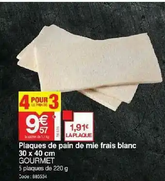 Promocash Plaques De Pain De Mie Frais Blanc 30 X 40 Cm Gourmet offre