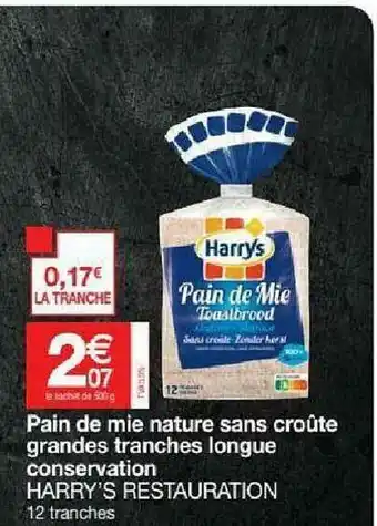 Promocash Pain De Mie Nature Sans Croûte Grandes Tranches Longue Conservation Harry's Restauration offre