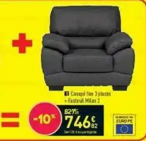 Canapé Fixe 3 Places + Fauteuil Milan 2