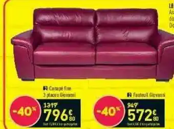 Conforama Canapé Fixe 3 Places Giovanni, Fauteuil Giovanni offre